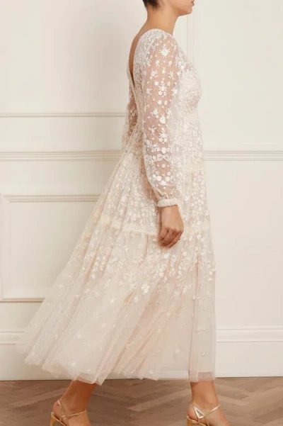 Needle & Thread Celestia Ribbon Long Sleeve V-neck Gown In Multi