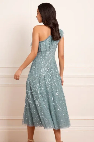 Needle & Thread Dappled Sequin One-shoulder Ballerina Dress In Blue