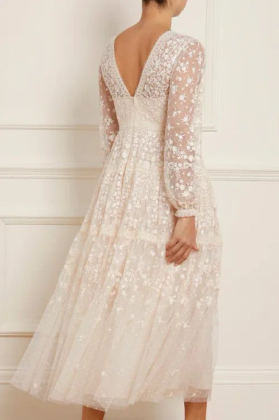 Needle & Thread Celestia Ribbon Long Sleeve V-neck Gown In Multi