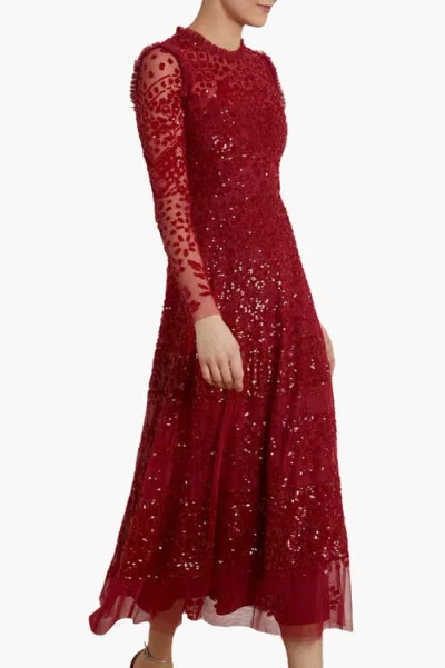 Needle & Thread Aurora Long Sleeve Ballerina Midi Dress In Red