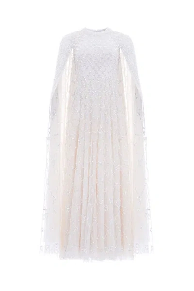 Needle & Thread Heart Lattice Cape Ankle Gown In Neutral