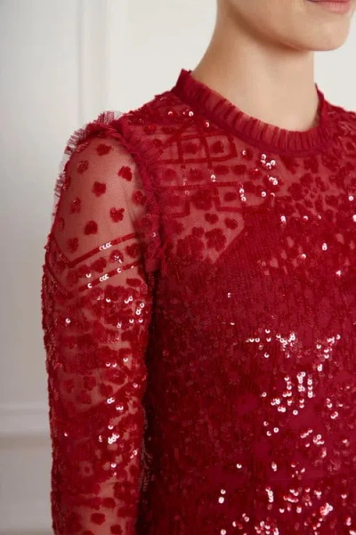 Needle & Thread Aurora Long Sleeve Ballerina Midi Dress In Red