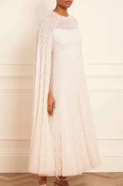 Needle & Thread Heart Lattice Cape Ankle Gown In Neutral
