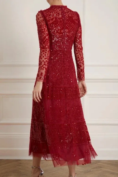 Needle & Thread Aurora Long Sleeve Ballerina Midi Dress In Red