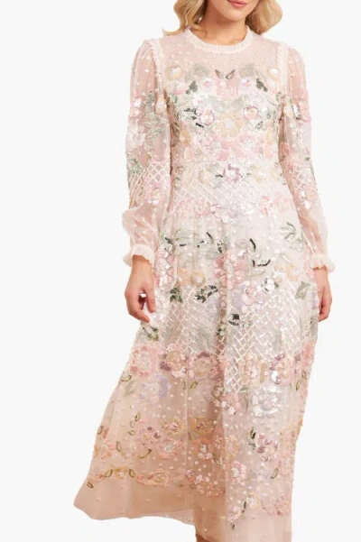 Needle & Thread Rosalie Long Sleeve Ankle Gown In Pink
