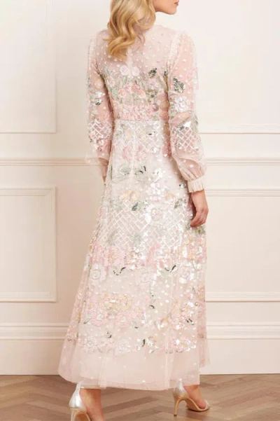 Needle & Thread Rosalie Long Sleeve Ankle Gown In Pink