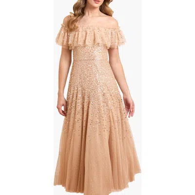 Needle & Thread Dappled Sequin Off-shoulder Ankle Gown In Pink