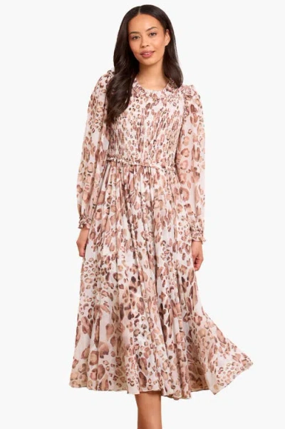 Needle & Thread Leopard Chiffon Smocked Ballerina Dress In Metallic