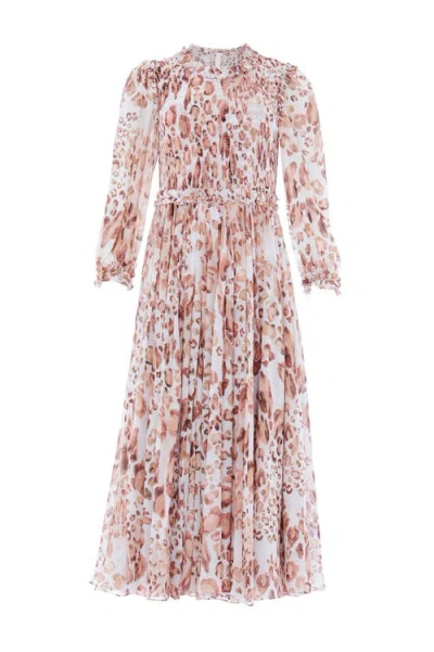 Needle & Thread Leopard Chiffon Smocked Ballerina Dress In Metallic