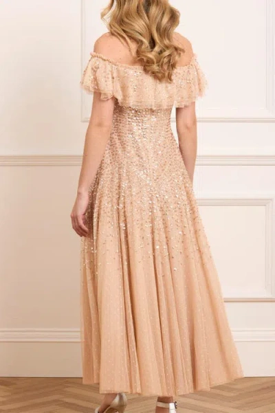 Needle & Thread Dappled Sequin Off-shoulder Ankle Gown In Pink