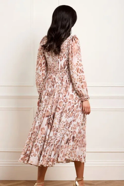 Needle & Thread Leopard Chiffon Smocked Ballerina Dress In Metallic