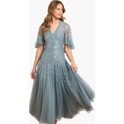 Needle & Thread Dappled Sequin Cape Ankle Gown In Gray