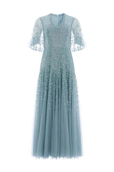 Needle & Thread Dappled Sequin Cape Ankle Gown In Gray