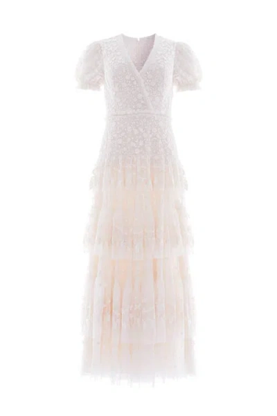 Needle & Thread Layered Lace Ankle Gown In White