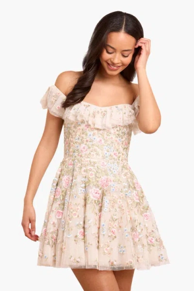 Needle & Thread Antoinettes Floral Off-shoulder Micro Mini Dress In Multi