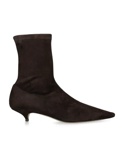The Row Suede Liisa Kitten Ankle Boots 35 In Brown