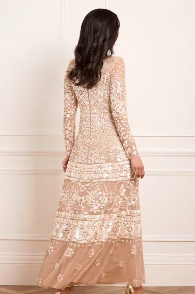 Needle & Thread Aurora Sequin-embellished Tiered Gown In Neutral