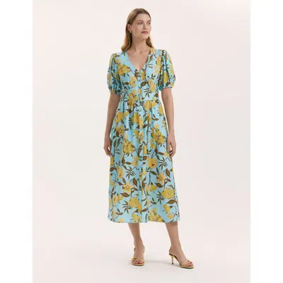 Finery London Addison Floral Crepe Midi Dress In Blue