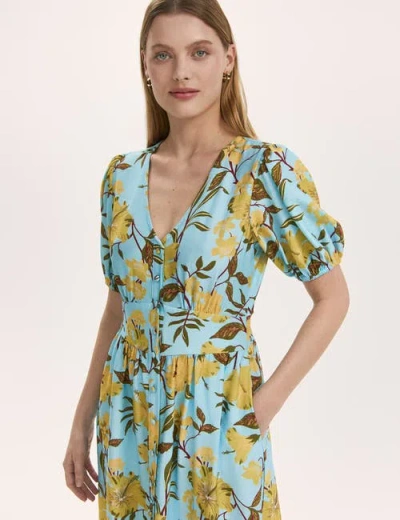 Finery London Addison Floral Crepe Midi Dress In Blue