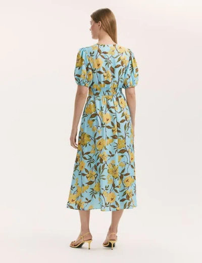 Finery London Addison Floral Crepe Midi Dress In Blue