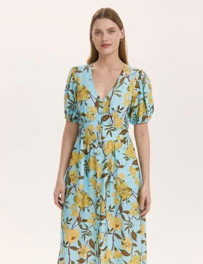 Finery London Addison Floral Crepe Midi Dress In Blue