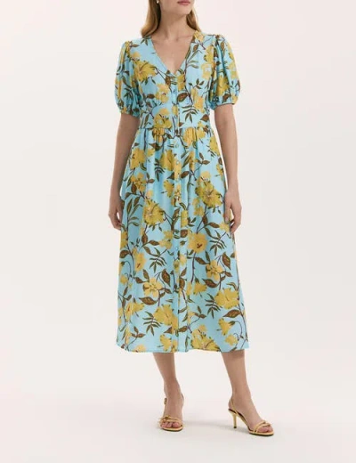 Finery London Addison Floral Crepe Midi Dress In Blue
