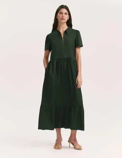 Finery London Orion Zip Front Midi Shirt Dress In Brown