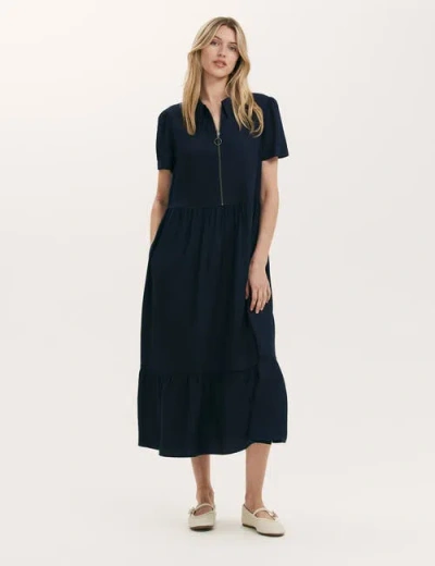 Finery London Orion Zip Front Midi Shirt Dress In Blue