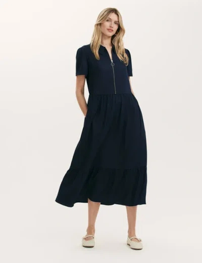 Finery London Orion Zip Front Midi Shirt Dress In Blue