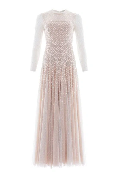 Needle & Thread Sequin Cascade Round Neck Gown In Neutral
