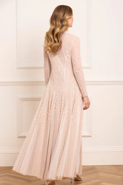 Needle & Thread Sequin Cascade Round Neck Gown In Neutral