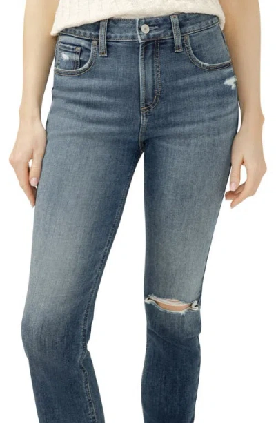 Silver Jeans Co. Avery Curvy Ripped Skinny Jeans In Blue