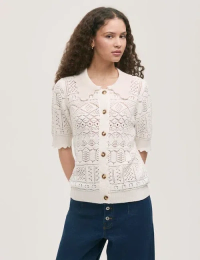 Finery London Marlowe Short Sleeve Crochet Cardigan In White