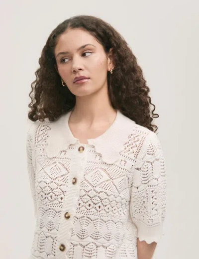 Finery London Marlowe Short Sleeve Crochet Cardigan In White