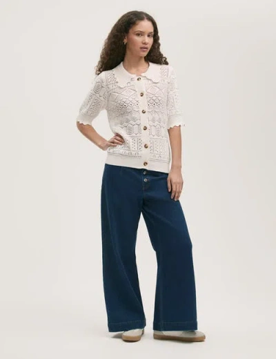 Finery London Marlowe Short Sleeve Crochet Cardigan In White