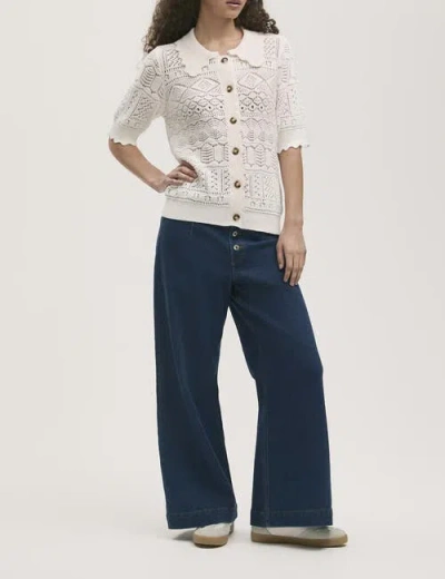 Finery London Marlowe Short Sleeve Crochet Cardigan In White