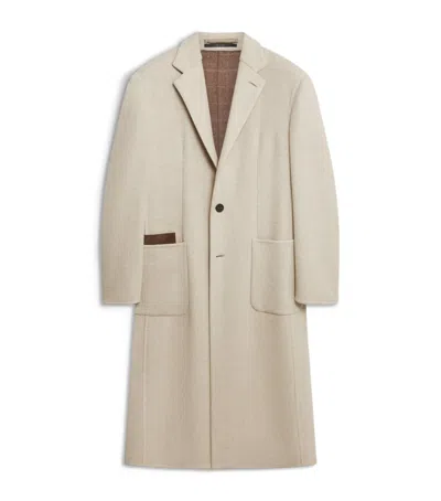 Dunhill Wool-silk Double-face Chesterfield Overcoat In Neutral