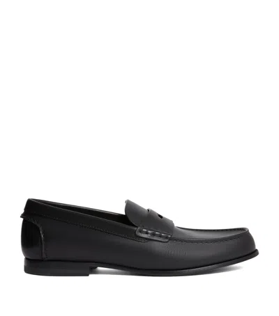 Dunhill Heddon Flex Leather Penny Loafers In Black