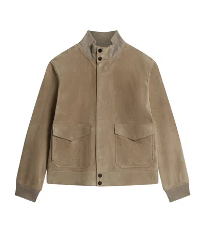 Dunhill Suede Harrington Jacket In Neutral