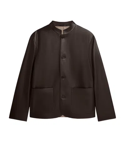 Dunhill Nehru-collar Leather Driving Jacket In Brown