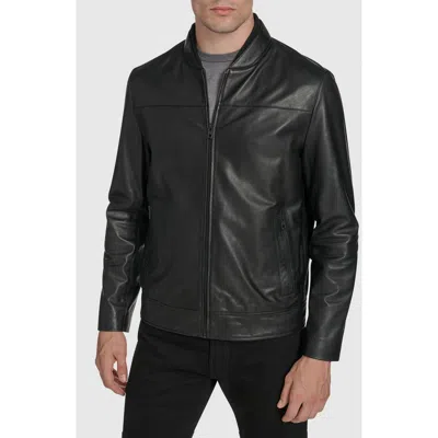 Andrew Marc Fine Grain Lambskin Leather Bomber Jacket In Black