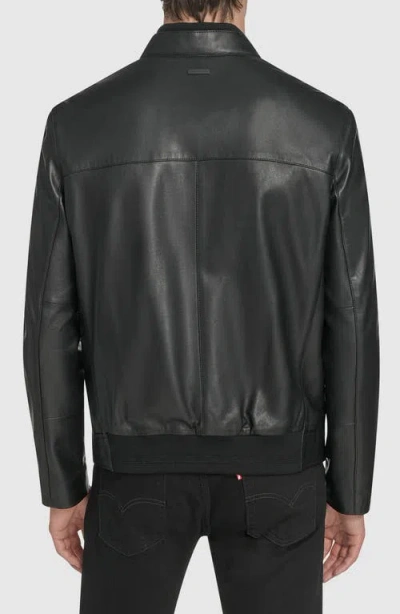 Andrew Marc Fine Grain Lambskin Leather Bomber Jacket In Black