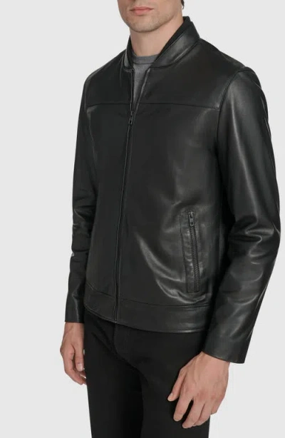 Andrew Marc Fine Grain Lambskin Leather Bomber Jacket In Black