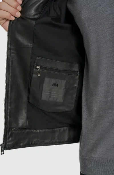 Andrew Marc Fine Grain Lambskin Leather Bomber Jacket In Black