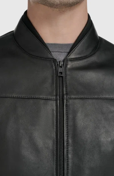 Andrew Marc Fine Grain Lambskin Leather Bomber Jacket In Black