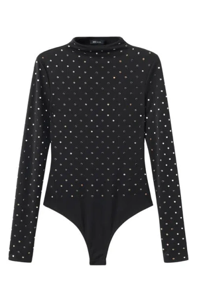 Mango Long-sleeved Crystal Bodysuit Black In Black