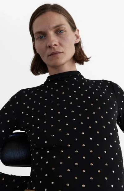 Mango Long-sleeved Crystal Bodysuit Black In Black