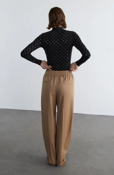 Mango Long-sleeved Crystal Bodysuit Black In Black