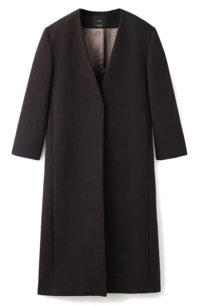 Mango Wool Mix Capsule Collarless Tailored Maxi Coat In Brown