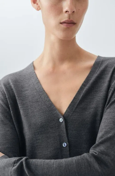 Mango V-neck Wool Cardigan In Gray